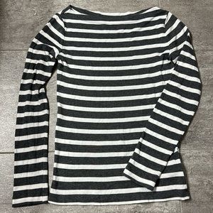Gap S Modern Tee Grey/White Striped Boat Neck Long Sleeved Shirt